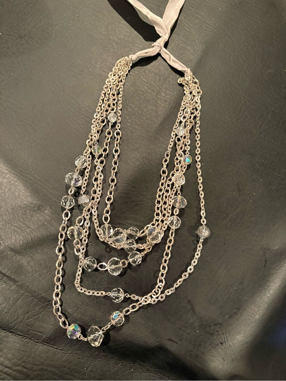 Multi-Strand Silver Crystal Necklace - Women's Jewelry
